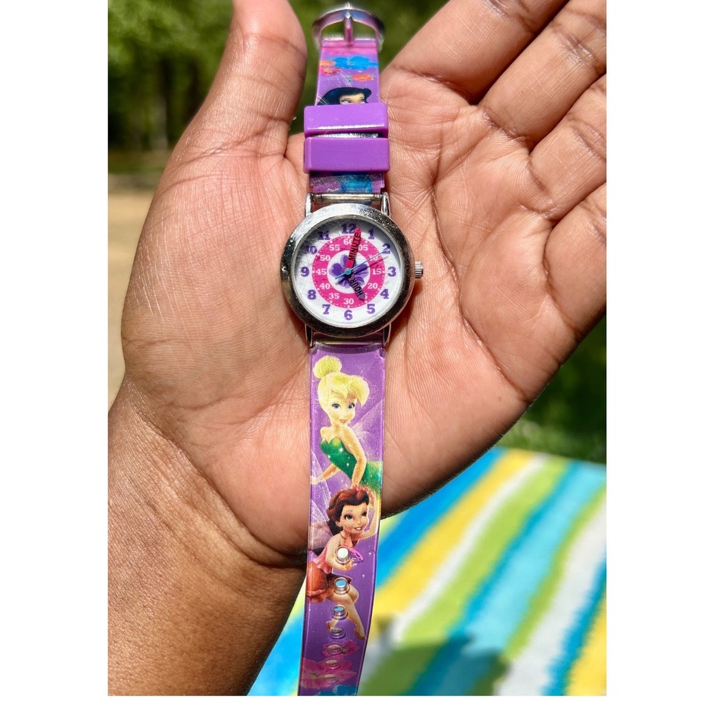 Disney 90s Tinker Bell Watch Kids Adjustable Purple Plastic learn Time Teacher